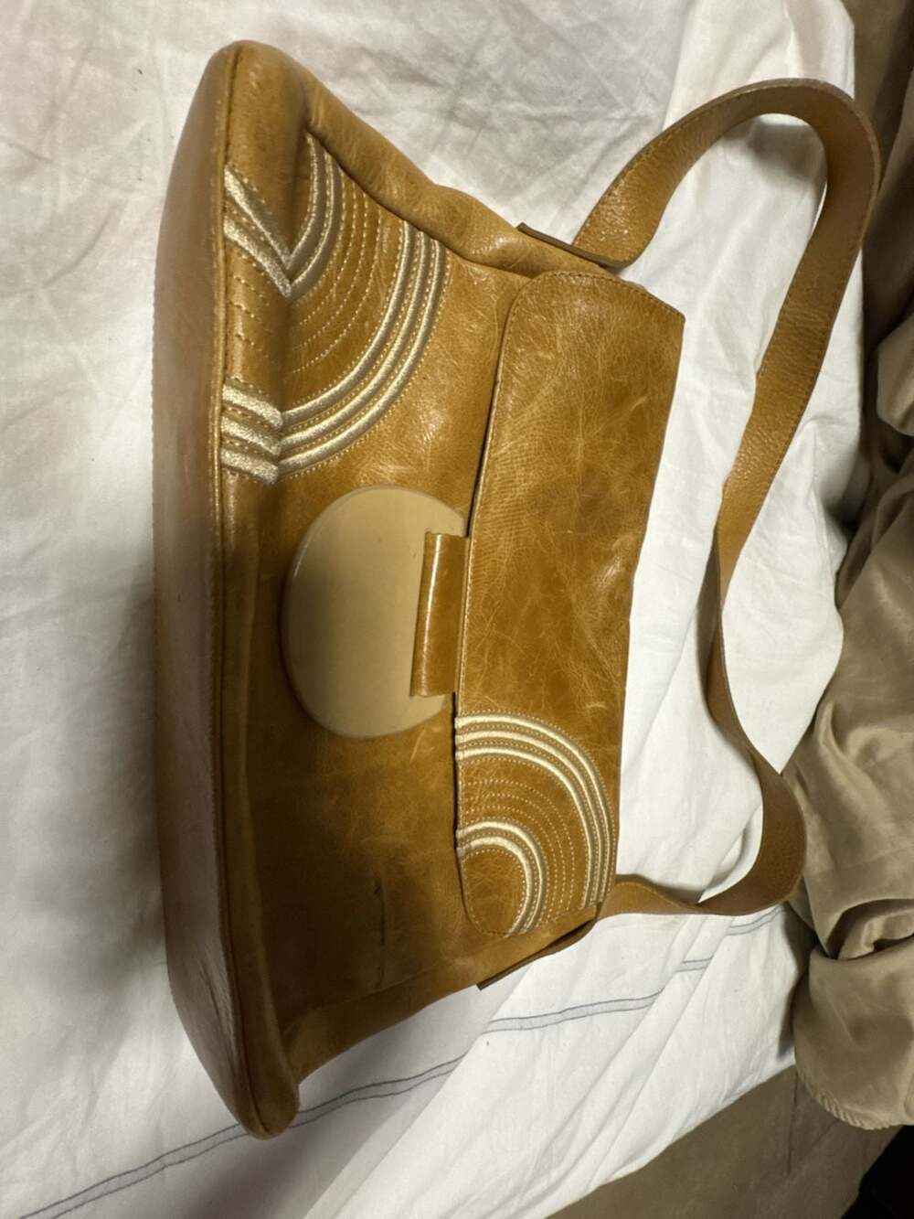 Eberle Tan Leather Shoulder Bag with Gold Accents